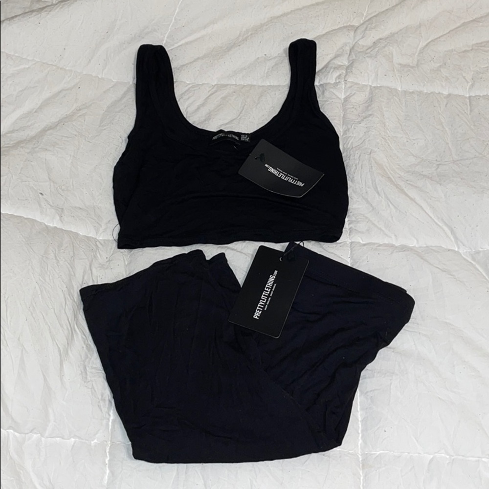 Black Biker Shorts & Cropped Scoop Neck Tank Set